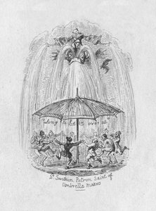 St. Swithin, az esernyőkészítők védőszentje, 1829 alkotó: George Cruikshank