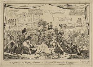 November 9-én megjelent The Afterpiece (sic) Waterloo tragédiájához vagy Madame Francois és menedzserei!!! alkotó: George Cruikshank