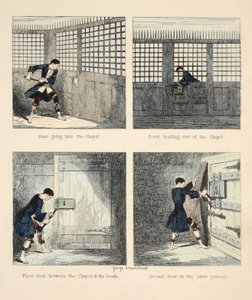 The Escape No. 2, illusztráció: Jack Sheppard: A romance, William Harrison Ainsworth, pub. 1839 (kézzel színezett metszet) alkotó: George Cruikshank