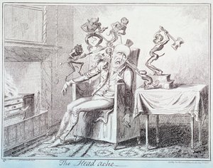 „A fejfájás”, 1835 alkotó: George Cruikshank