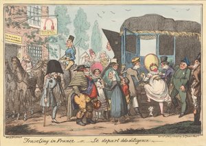 Utazás Franciaországban -vagy, -A postakocsi indulása alkotó: George Cruikshank