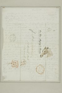 Cím nélkül (Cruikshank levele lófej vázlatokkal) alkotó: George Cruikshank