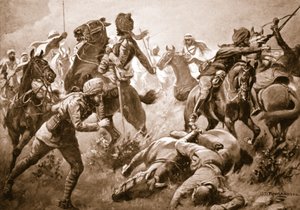 Risaldar Santa Singh, Dafadar Bisham Singh és Sowar Buda Singh áttör az arabok között Willoughby kapitány segítségével