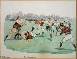 December hónap: Rögbi (toll, tinta és akvarell papíron)