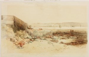 Kikötői jelenet (ceruza és akvarell, kártyára ragasztott papíron) alkotó: George Edward Horton