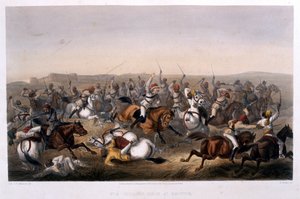 Hodson lova Rhotucknál, a "The Campaign in India 1857-1858" című kötetből, a nagy lázadás eseménydús időszakában készült rajzokból, amelyek a Delhi és környéke előtti katonai hadműveleteket illusztrálják.
