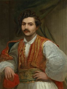 Nicolas Ionides (1815-1873) portréja, félalakos, görög viseletben alkotó: George Frederic Watts