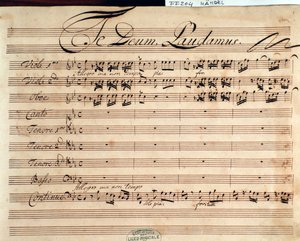 G F Händel Te deum című kottájának címlapja alkotó: George Frederick Handel