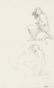 Tanulmányok egy térdelő lovagról (grafit) alkotó: George Frederick Watts
