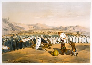 Umpanda áttekinti csapatait Nonduengiben, 1849 alkotó: George French Angas