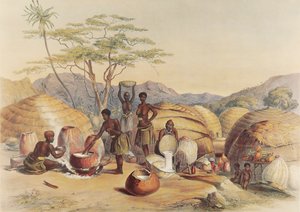 A zulu nők "outchualla"-t főznek alkotó: George French Angas