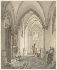 Templombelső férfi alamizsnát ad a koldusnőnek