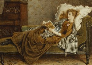 Egy fiatal hölgy a belső térben olvas, alkotó: George Goodwin Kilburne