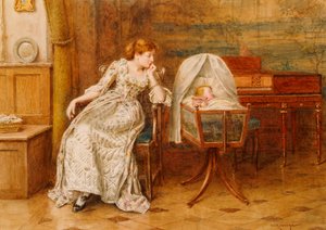 Belső egy anyával és gyermekével alkotó: George Goodwin Kilburne