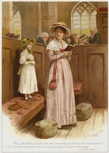 Az ötéves Mary Anne Evans egyre intenzívebben érzi, hogy berobban a közélet tudatába, amikor a zsoltárok és az éneklés közben az ülésre állítják. alkotó: George Goodwin Kilburne