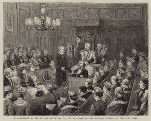 Gladstone úr Iránban, Dublin város szabadságának átadása a Városházán alkotó: George Goodwin Kilburne
