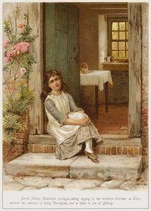 Sarah Shilton, a Caterinas prototípusa, aki énekel az anyja ajtóküszöbén Cotonban, felhívja Lady Newdegate figyelmét, és Arburybe viszik lakni. alkotó: George Goodwin Kilburne
