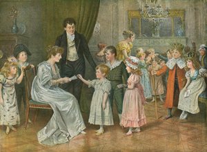 Tizenkettedik este: Gyermekparti. Sorsolás tizenkettedik éjszaka szereplőinek alkotó: George Goodwin Kilburne