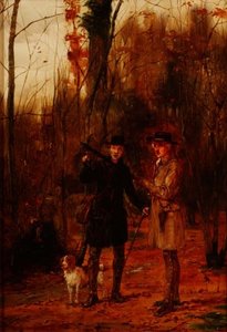 Két férfi lövöldözik a fakopáncsot alkotó: George Goodwin Kilburne