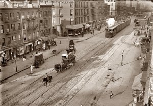Eleventh Avenue és New York Central Railroad, készítette: Bain, George Grantham (1865-1944). Albumin Photo, c. 1911. Magángyűjtemény