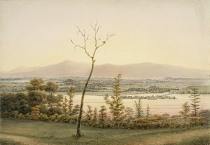Early Twilight, Kaatskill Catskill Landing és Hegyek a Hudson keleti partjáról, New York, 1840 (akvarell, grafit, szelektív üvegezés, gouache és kikarcolások a papíron