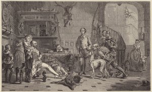 Shakespeare Sir Thomas Lucy elé vitte szarvasok orvvadászatát. (metszés)