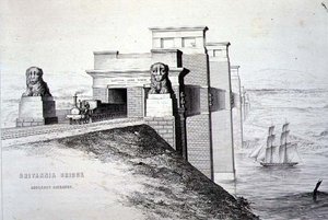 Britannia Bridge, Anglesey Entrance, a művész által metszett, kocsma. 1849 (litho) (a színt lásd: 122445)
