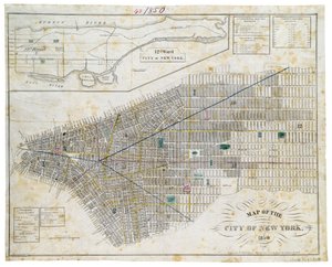 New York városának térképe, 1850 (fekete tinta, színes mosással, papírra)