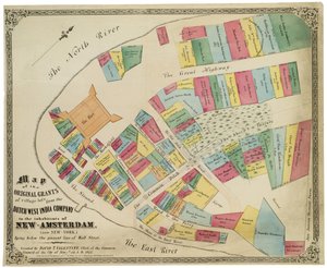 A Dutch West India Company által a Wall Street jelenlegi vonala alatt fekvő New-Amsterdam (jelenleg New York) lakosai számára nyújtott falusi telkek eredeti támogatásának térképe, 1857 (fekete tintával, színnel