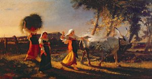 Olasz parasztasszonyok a Campagna-ban ökröt vezetnek