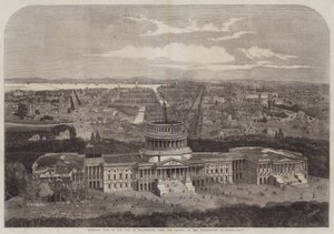 Madártávlati kilátás Washington városára, a Capitoliummal az előtérben