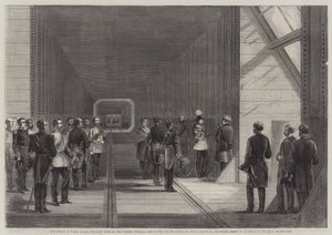 A walesi herceg lezárja a Victoria Tubular Bridge utolsó szegecsét a Szent Lőrinc felett alkotó: George Henry Andrews