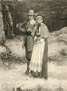 Puritán házaspár a vasárnapi istentiszteletre menet, Thomas Gold Appleton metszete, 1885