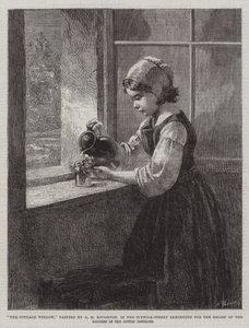 The Cottage Window, a Suffolk-Street kiállításon a szorongás enyhítésére a Cotton kerületekben alkotó: George Henry Boughton
