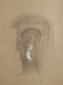Cím nélkül - Művészek műterme, Róma, 1886 (grafit, fehér gouache-csal kiemelve, barna vászonpapírra) alkotó: George Henry Hall