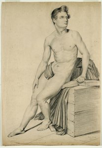 Cím nélkül – Litográfiáról másolt férfi akt, 1842 (grafit szőtt papíron)