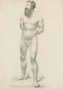 Cím nélkül – Álló férfi akt fügelevéllel, 1844 (grafit szőtt papíron)