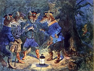 „Mr Lapinot mindent hall”, illusztráció a „Az állatok olimpiájából”, 1910 körül (színes litó)