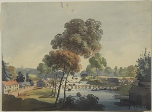 Chippawa falu a Niagara-vízesés közelében, 1801 körül (wc szőtt papíron)