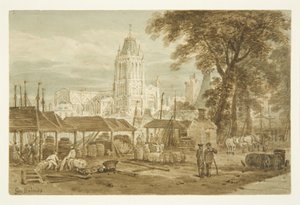 St Mary Redcliffe templom a walesi hátról (ceruza és akvarell papíron) alkotó: George Holmes