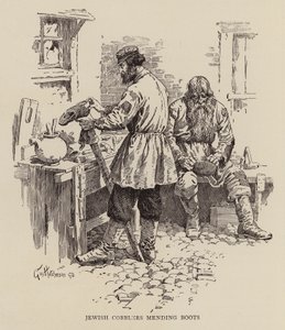 Zsidó cipész csizmát javít (metszet) alkotó: George Hutchinson