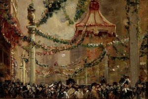 Dísztárgyak a Szent Jakab utcában V. György király koronázása alkalmából