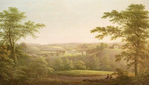 Easby Hall és Easby Abbey Richmonddal, Yorkshire, a háttérben, 1790-1810