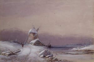 Téli táj (akvarell, papír) alkotó: George Knox