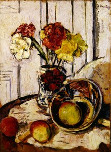 Alma és szegfű csendélet (olaj, panel) alkotó: George Leslie Hunter