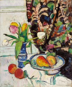 Csendélet tulipánokkal és gyümölccsel,