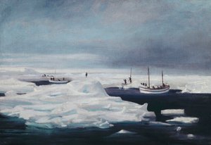 James Caird, Dudley Docker és Stancomb Wills a Weddell-tenger jégtáblájához kikötve, 1916. április alkotó: George Marston