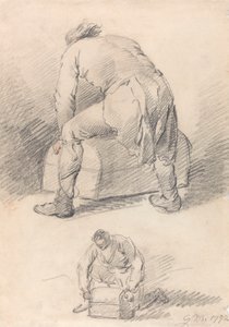 Egy férfi felemeli a csomagtartót, két tanulmány egy lapon alkotó: George Morland