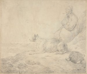 Halász és kutya ül a parton alkotó: George Morland