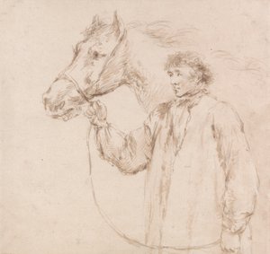 Ember tartja a lovat a kantárnál alkotó: George Morland